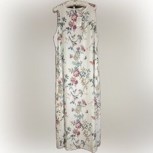 Floral Spring Tank White Maxi Dress with Pockets Flowers Birds